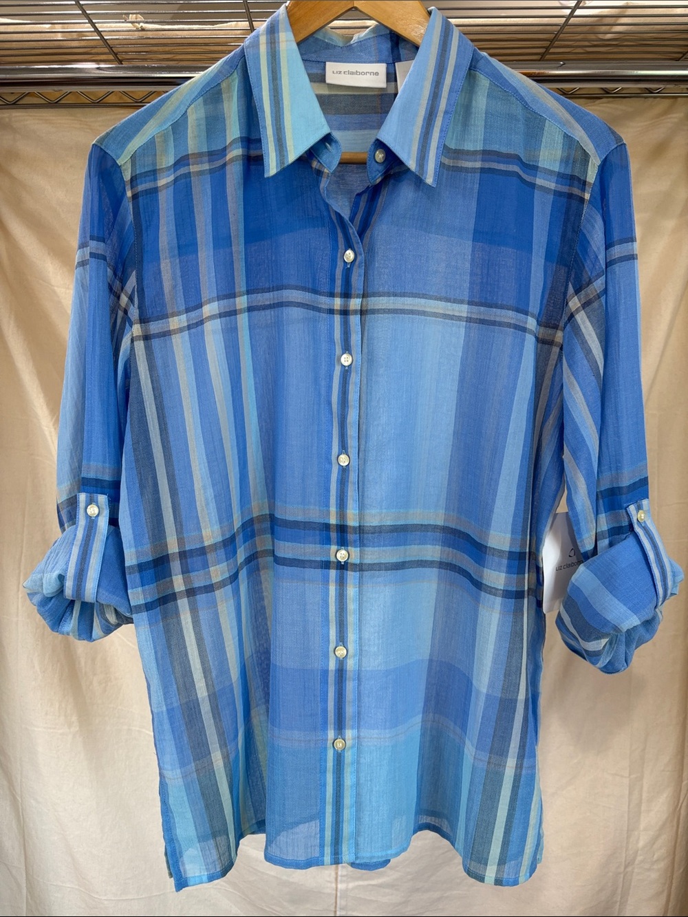 Liz Claiborne Blue Plaid Lightweight Button-Down Shirt